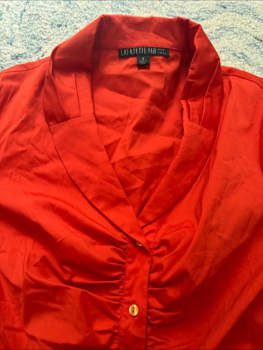 Lafayette 148 rusched button down orange blouse eight - Picture 3 of 6